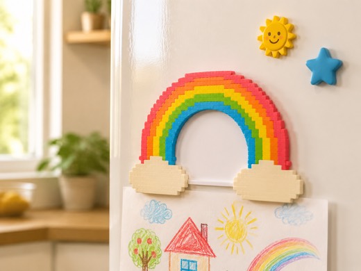 Rainbow Mini Frame Magnet finished fuse bead piece and project scene