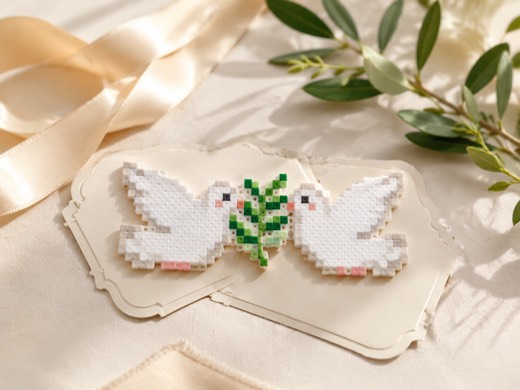 Wedding Dove Pair Keepsake finished fuse bead piece and project scene